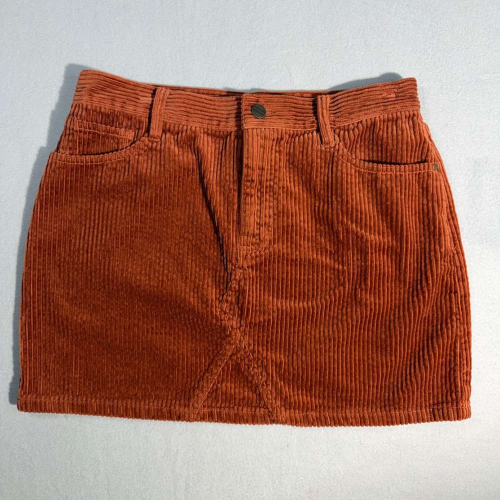 70's inspired Corduroy Mini Skirt Womens 28 Rust Orange Boho Cotton